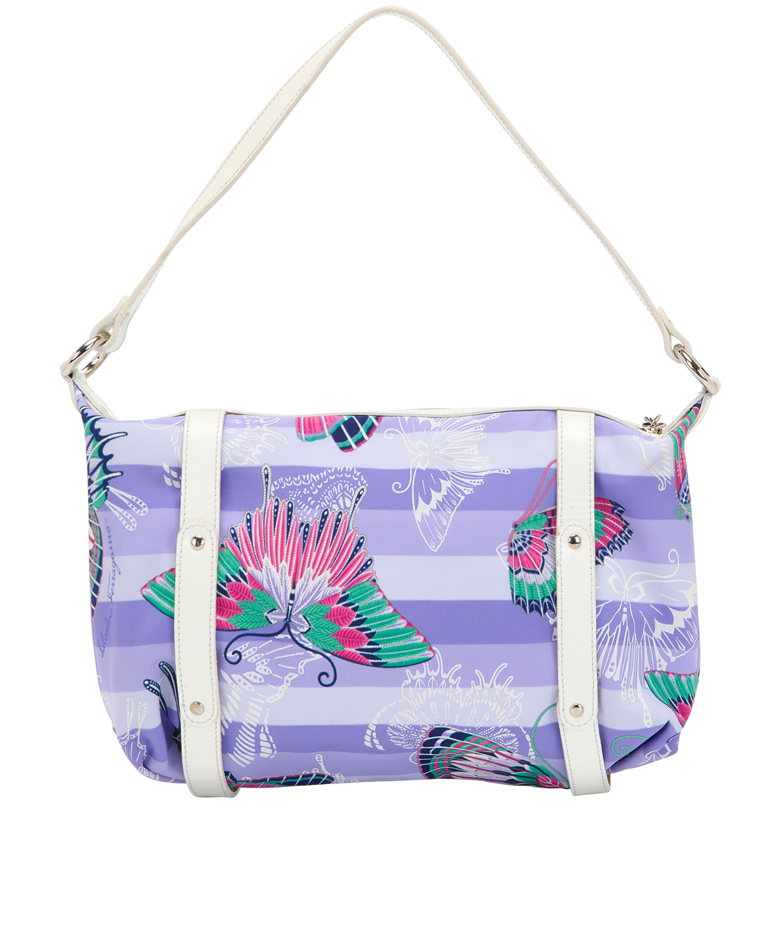 Butterly Printed Shoulder Bag, &pound;195, Handbags, Purple/White, Canvas, Back view